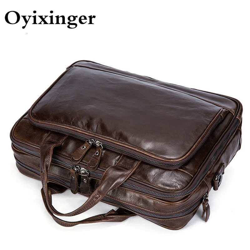 Men\'s Briefcases Office Cowhide Large Capacity Handbag Business Soft Genuine Leather Laptop Men Briefcase Male Messenger Bags