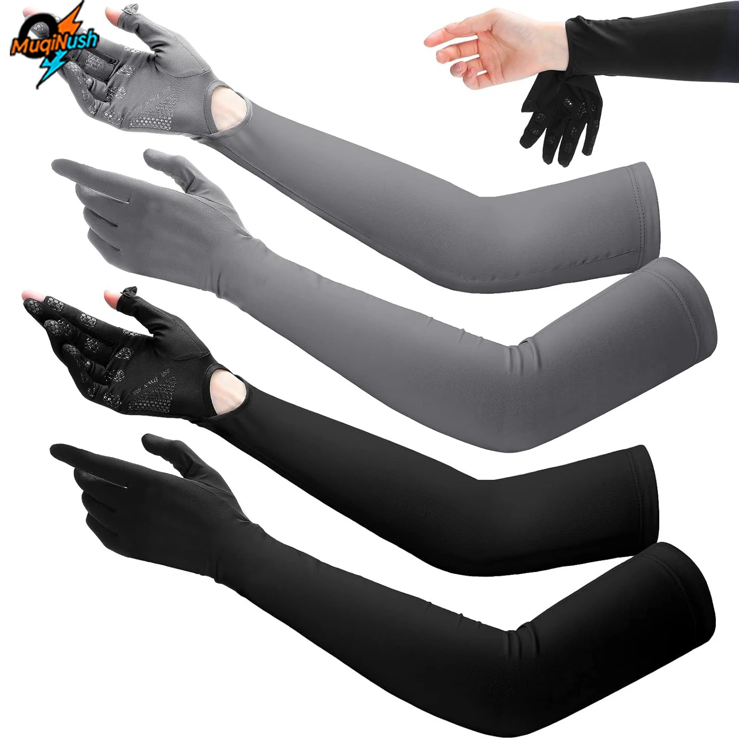 

MuqiNush 1/2/4 Pairs Of UV Protective Driving Gloves UV Resistant Full Finger Arm Sleeves Long With Touch Screen Capability