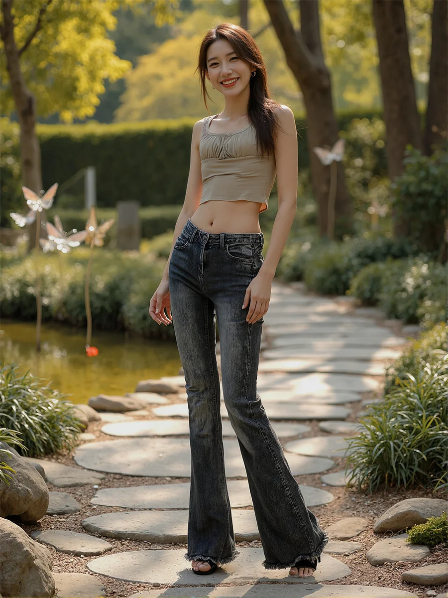 جينز نسائي للفتيات بقصة ضيقة متدرجة اللون من قماش الدنيم بنطلون فضفاض فضفاض للسيدات ملابس الشارع الشهير طراز Y2K موضة كورية #1