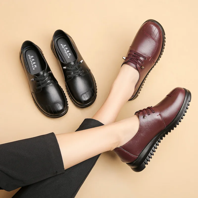 

Ladies Genuine Leather Flats Women Spring Loafers Slip On Casual Shoes Women Breathable Flats Walking Plus Size Shoes