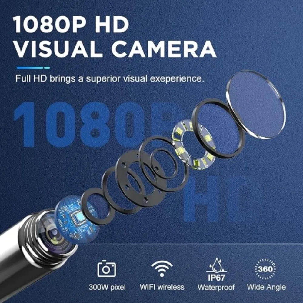 منظف الأذن البصري المحمول، أضواء LED، اتصال واي فاي، أعواد الأذن مع كاميرا شحن USB، أداة تنظيف الأذن