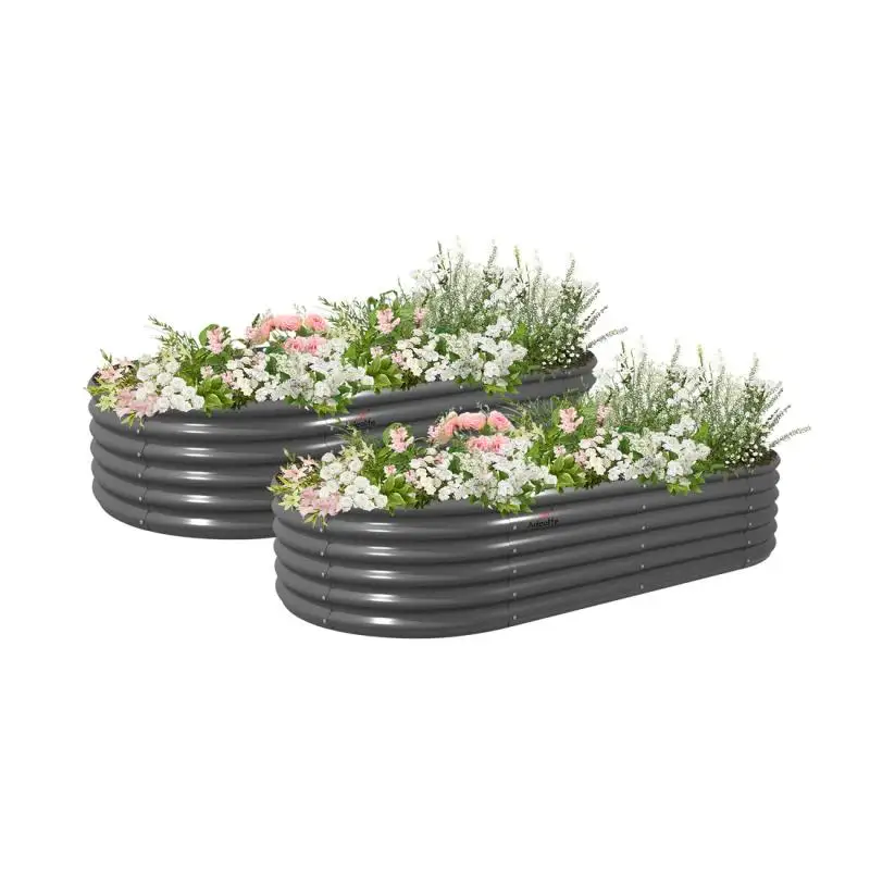 

Set of 2: 8x4x1.5ft Oval Metal Raised Planter Beds, Elevated Planting Boxes, Modern Gardening Solutions for Garden Planting