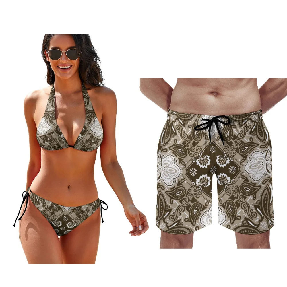 Bandana Custom Beach Paar Bikini Sets Mannen Zwembroek Vrouwen Eendelige Badpakken Voor De Hete Zomervakantie