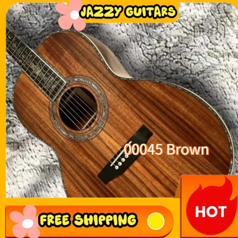39 inches Brown 00045 AllKoa Large  Acoustic Guitar Top Solid Koa Vine Scroll Abalone Inlays Fingerboard Fingerstyle Stage
