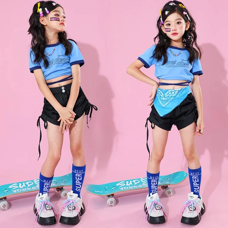 Girls Hip Hop Outfits Crop Tops Cargo Pants Children Streetwear Clothes Sets Kids Mini Shorts Street Dance Jazz Showing Costumes