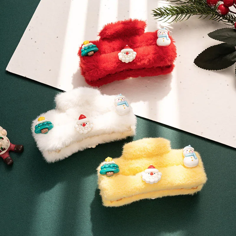 

Santa Claus Christmas Tree Hair Clip Women Hair on the Back of the Head Colorful plush Snowman Hair Clip Girls' Hair Accessories