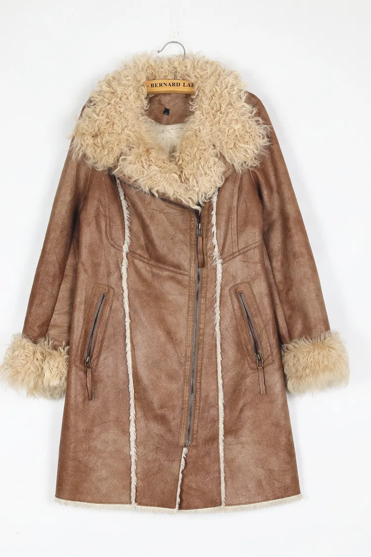 Retro-Wildleder-Lammfell-Hippie-Motiv, getragener Look, einzigartiger Kunstledermantel, warme Vintage-Oberbekleidung, Damen-Street-Sle-Reißverschluss...