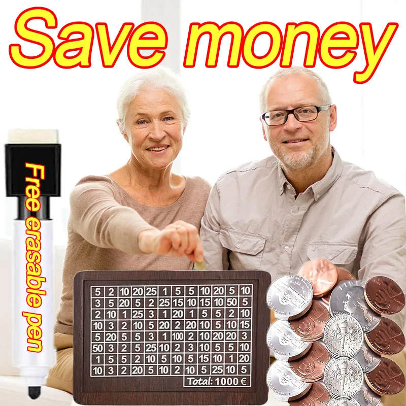 1000/3000/5000/10000 Euro Money Box Wooden Piggy Bank Reusable Money Vault Savings Box Challenge Cash Storage Case Children