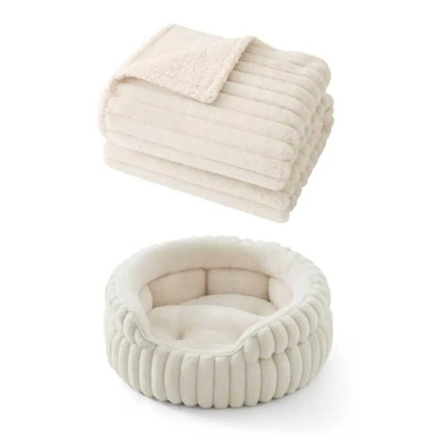 

ComfyFleece™ Small Cat Bed XS with ComfyFleece™ Waterproof Dog Blankets for Small Dogs Cream