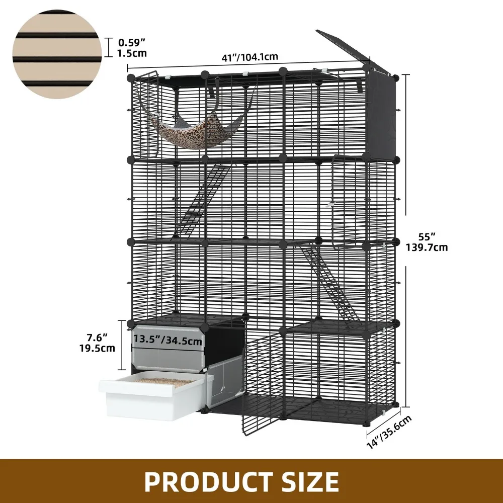 قفص قطط داخلي مكون من 3 طبقات، منطقة لعب واسعة لـ 1-3 قطط صغيرة مع صندوق فضلات #2