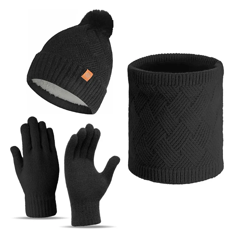 مجموعة جديدة عصرية وبسيطة مكونة من ثلاث قطع من المخمل المقاوم للبرد والدافئ وقفازات محبوكة تعمل باللمس