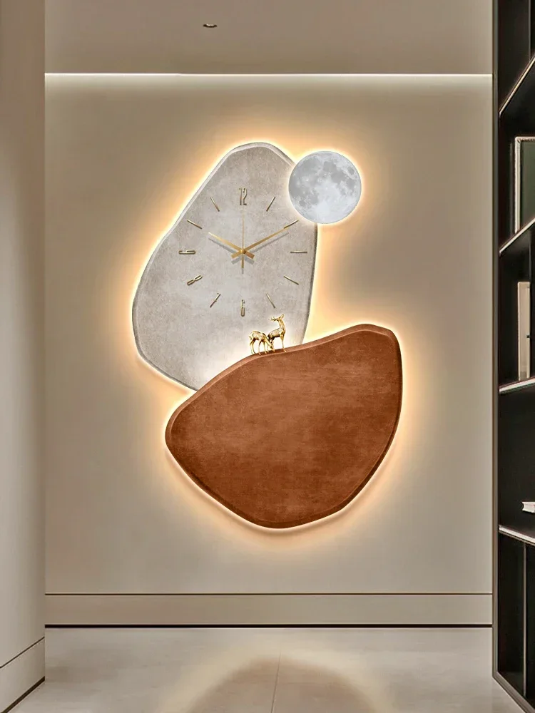 wind entrance decorative painting with clock stone to run,  light painting, high-end sense mural, dining room hanging painting