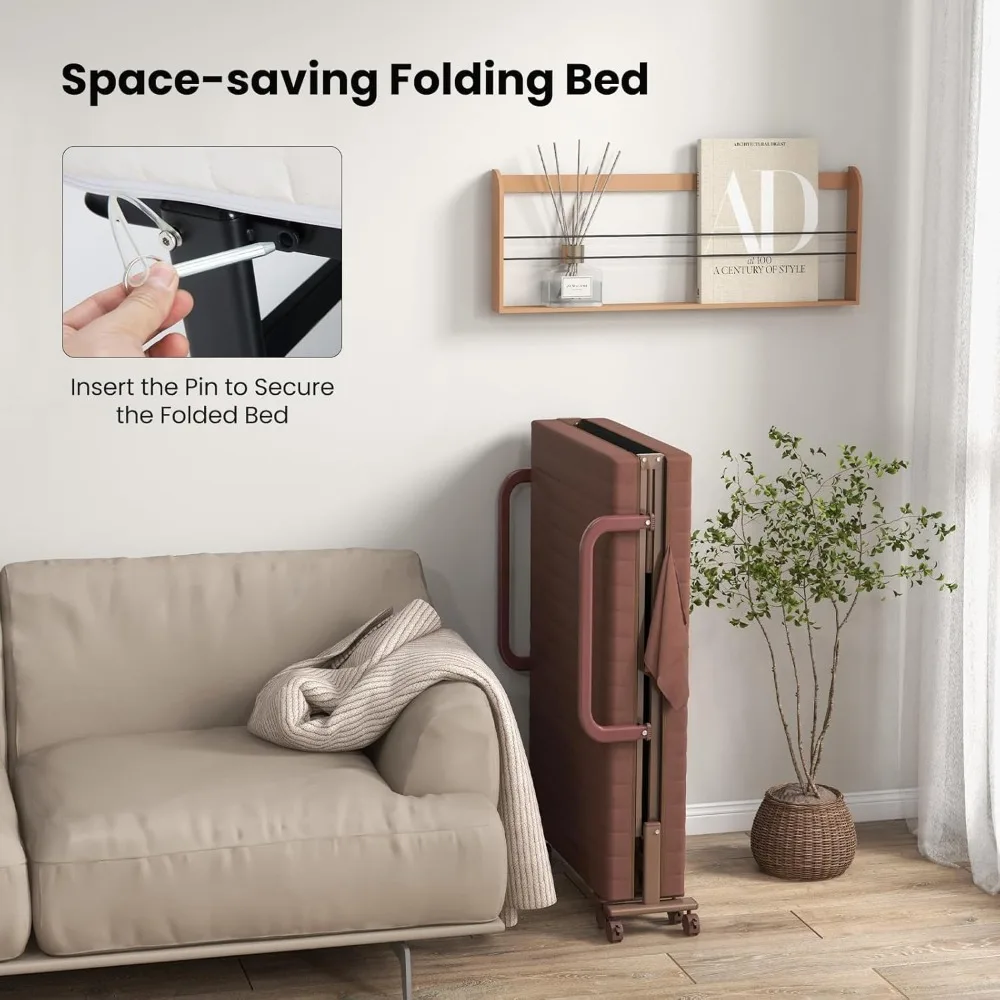 سرير قابل للطي مع مرتبة، سرير ضيوف محمول مع 6 أوضاع قابلة للتعديل وجيب تخزين جانبي، قابل للطي على عجلات لـ H