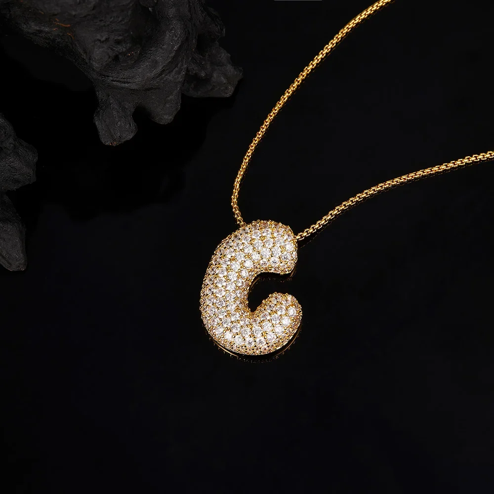 قلادة من الفضة الإسترليني عيار 925 مرصوفة بمويسانيتي، معتمدة من GRA، فقاعة هيب هوب أوروبية وأمريكية مكونة من 26 حرفًا