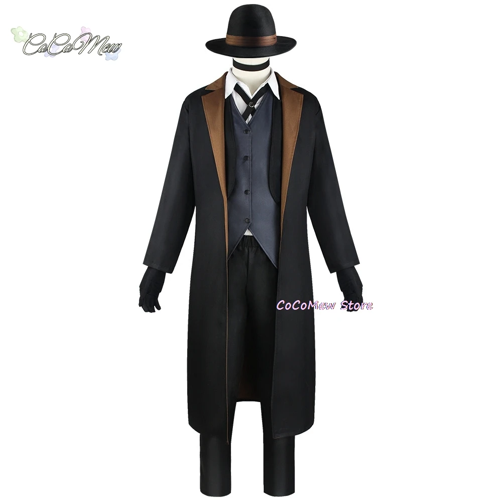 Nakahara Chuuya disfraz de Cosplay, incluye sombrero, uniforme, gabardina, pantalones, trajes de talla grande, fiesta de Halloween, cómic
