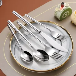 Fashion Shiny Silver 18/10 Stainless Steel Flatware Set Dots Dinner Knife Fork 304 Cutlery Drop Shipping