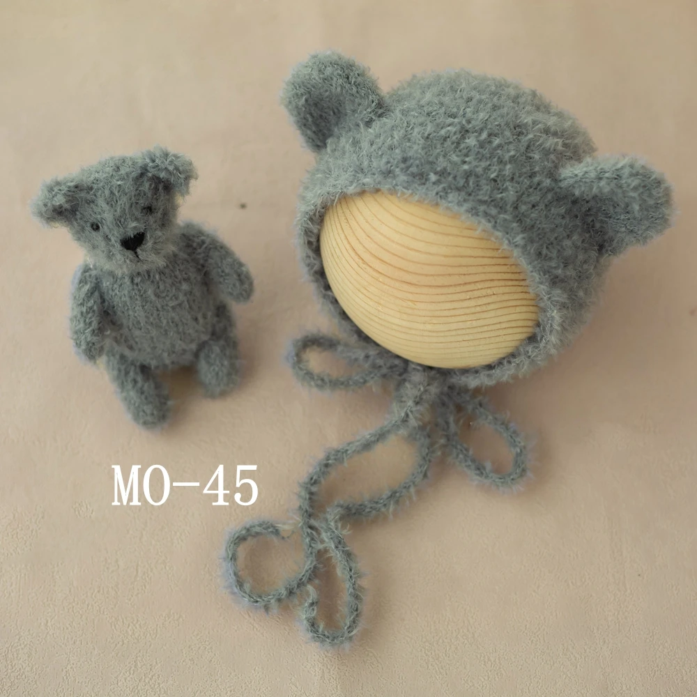 Baby Boy Hat and Bear Toys Newborn Photography Props Beanie Baby Bear Hat Infant Girl Bonnet Newborn Photography Accessories