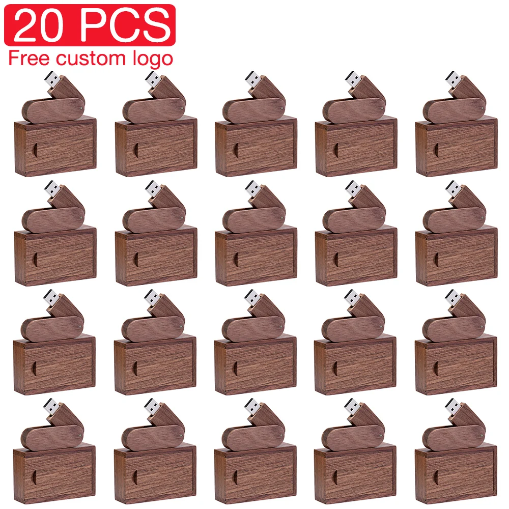 20PCS/LOT Wooden Rotatable USB 2.0 Flash Drives 128GB Free Custom Logo Pendrive 64GB Wedding Gift USB Stick 32GB 16GB 8GB U Disk image 3