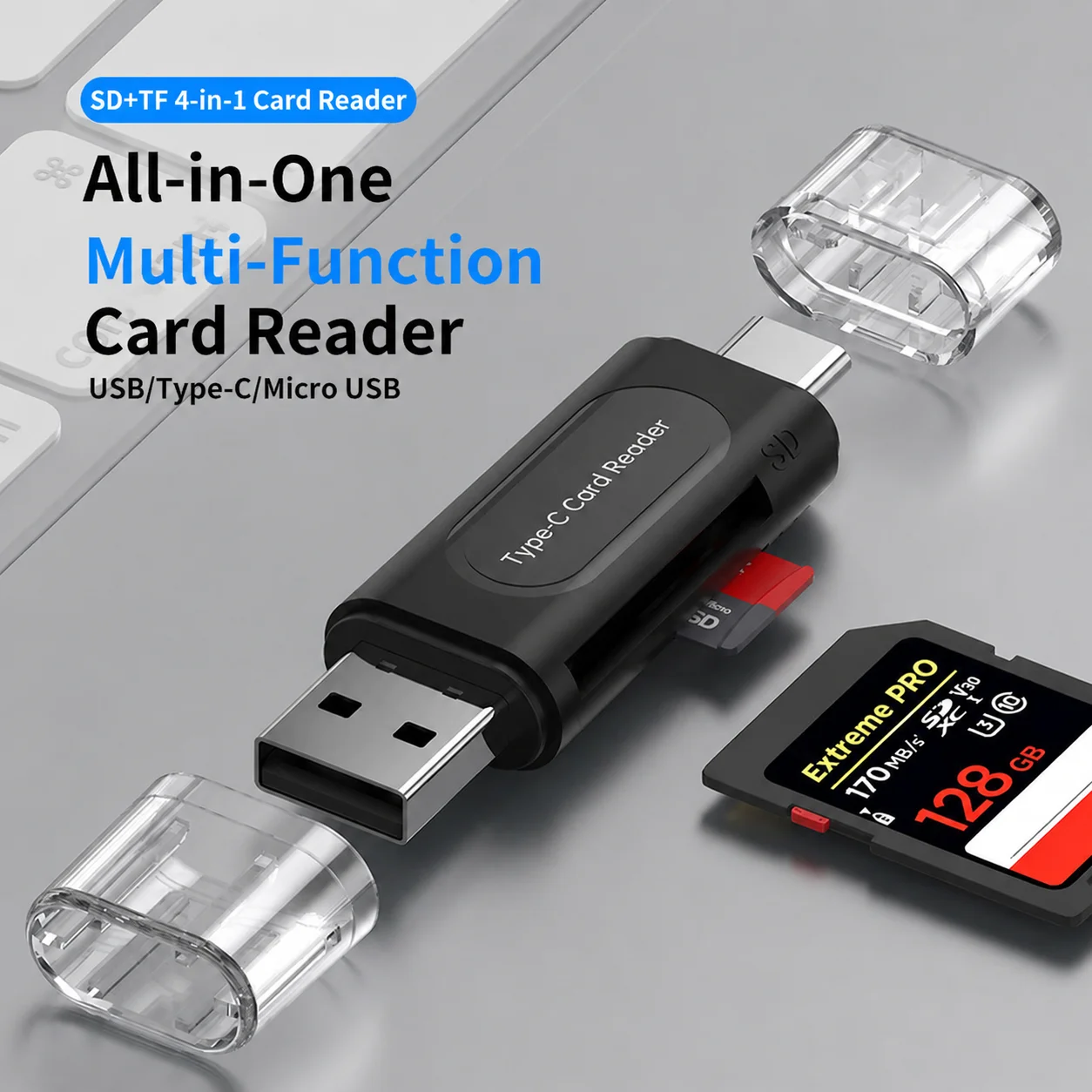 USB 2.0 4-in-1 Mini Memory Card Reader OTG Converter for Phone