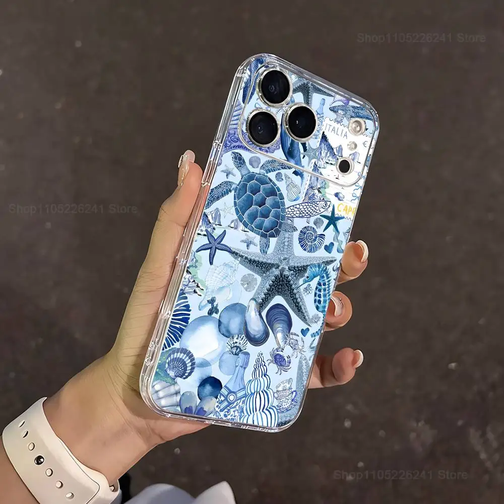 Funda Sea Fish Art Ocean Shark para iPhone 15,11,12,13,16,14,17,Pro,Max,Plus,SE,Mini,X,XS,XR, silicona suave transparente