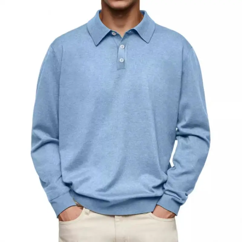 Men's Long Sleeve Polo Shirts Solid Color Turn Down Collar Business Casual Polos Men Spring Autumn Fashion Pulover Tees Tops