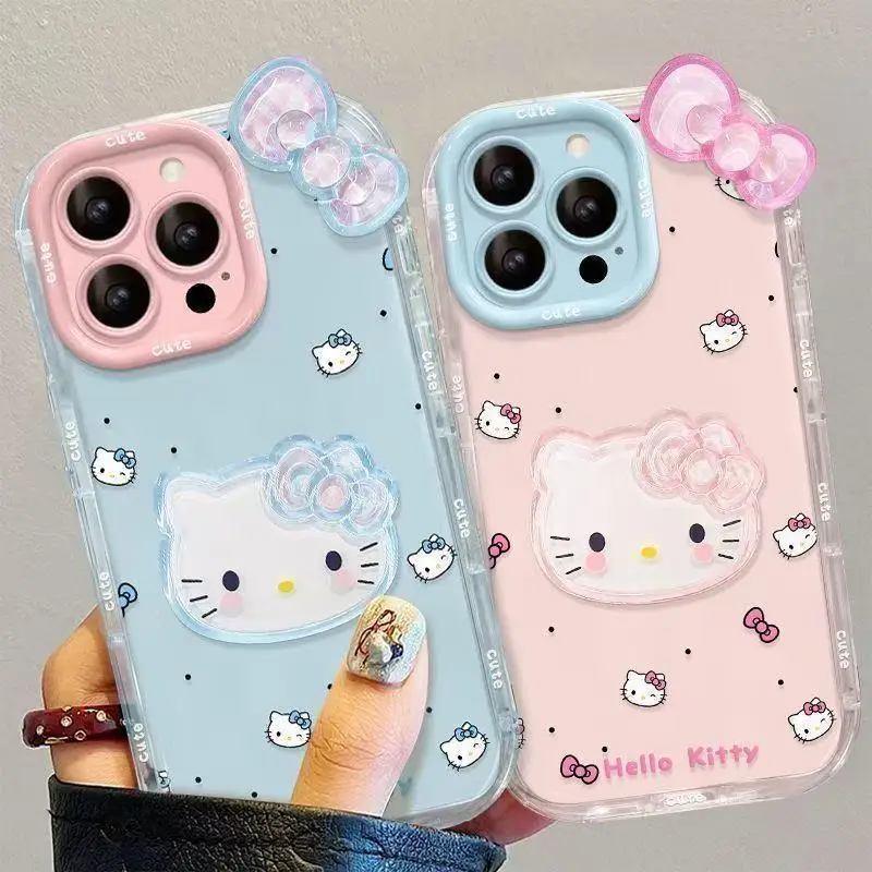 New creative cute cartoon cat pattern 3D bow transparent phone case for iPhone 17 16 15 14 13 ProMax Plus anti-fall girls gift