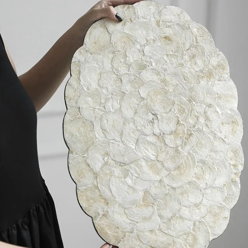 Light Luxury Natural Shell Tray Dining Table Insulating Mat Desktop Organizer Flower Trimmed Decorative Placemats