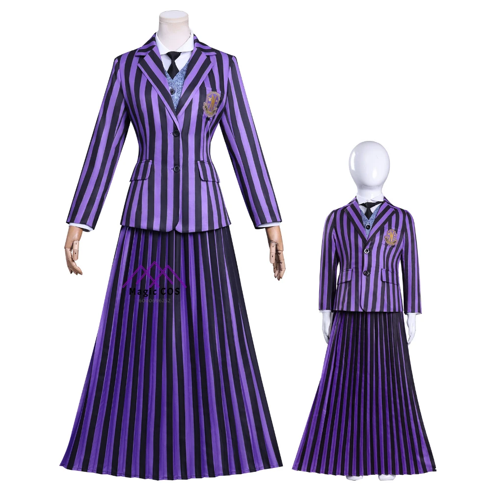 

Newly Movie Cosplay Costume Anime Wensday Role Playing Purple School Uniform Suits for Women Adult Comic Con Party Outfit