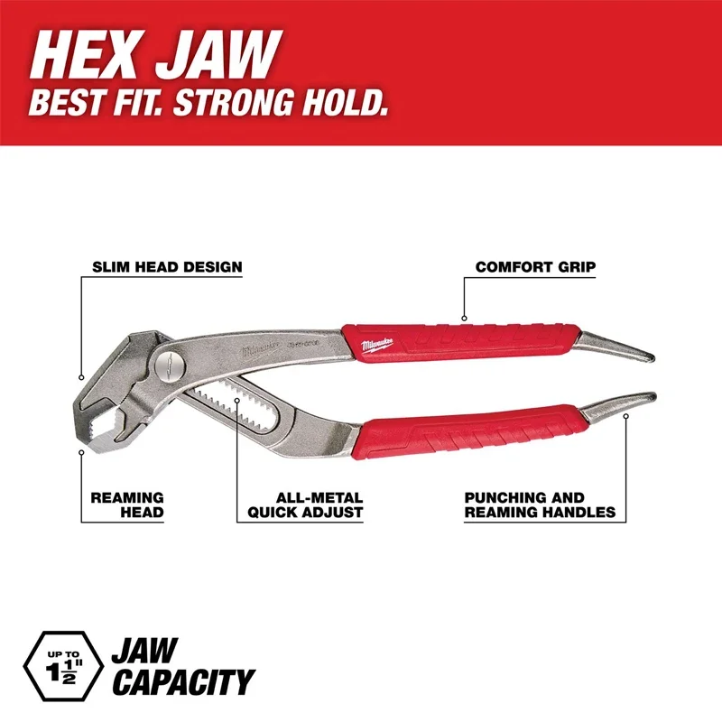 Milwaukee 8-inch Adjustable V-shaped Mouth Pump Pliers, Comfortable Handle, Industrial Grade Hexagonal Jaw Pliers 48-22-6208