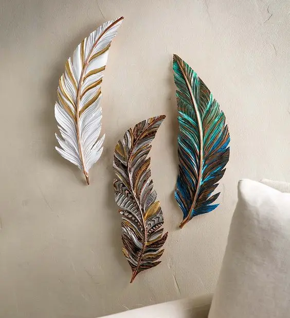 

Colorful Feather Wall Art Living Room Bedroom Interior Decorative Crafts Decorative Metal Wall Arts Craft Iron Wall Art Scenery