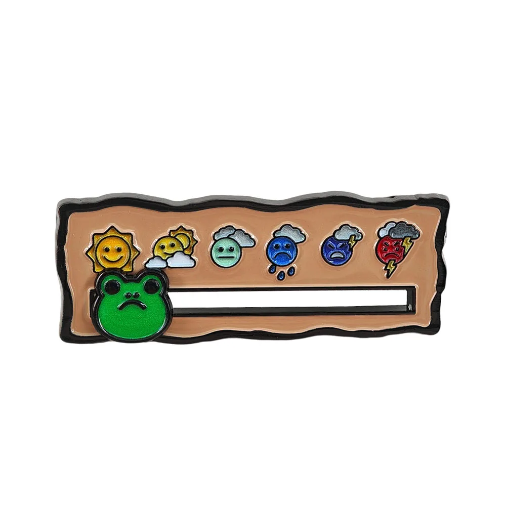Broche interactive coulissante en émail Grenouille verte, indicateur d'humeur et météo, badge amusant, cadeau pour la santé mentale