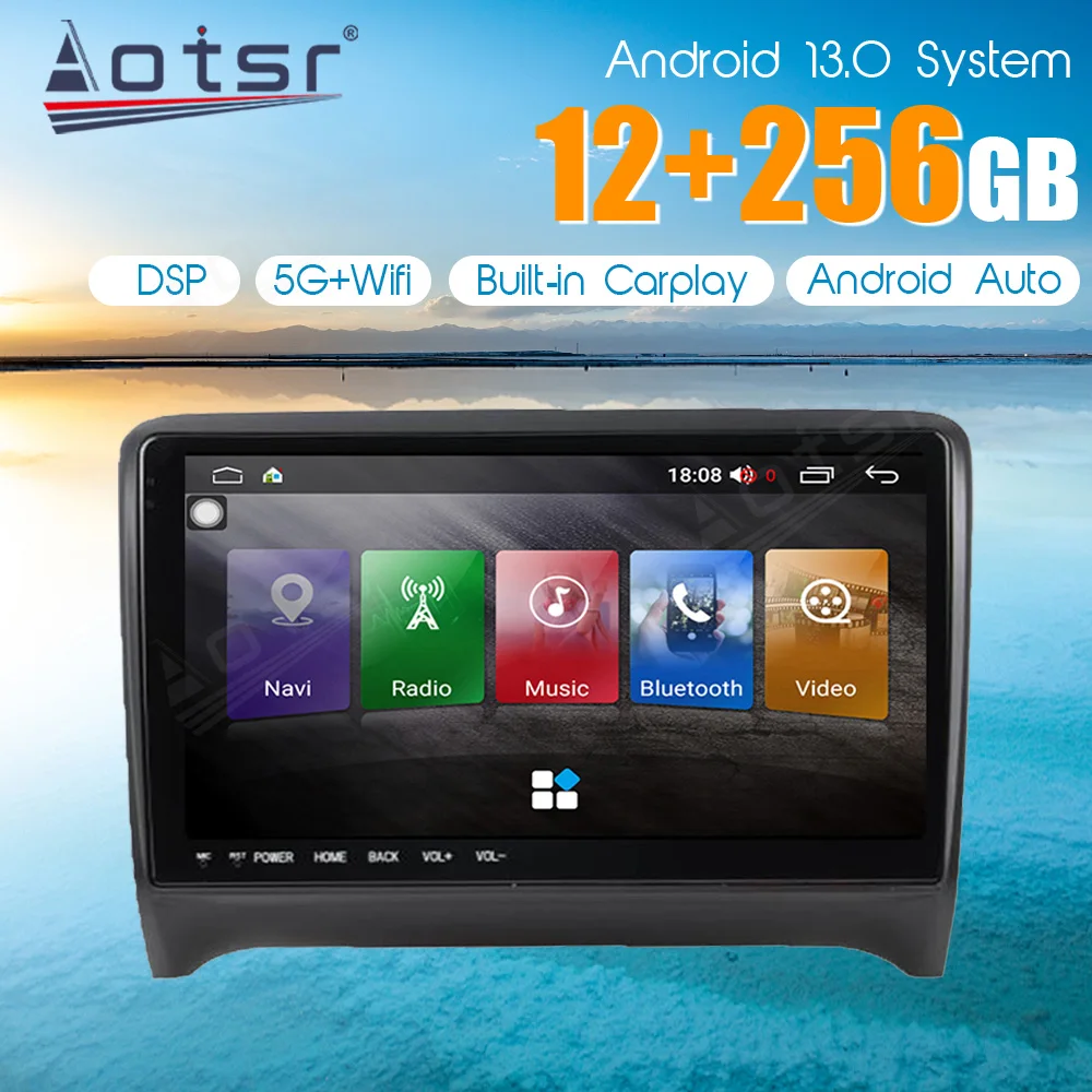 12+256GB Android 13 For Audi TT MK2 8J 2006 2007 2014 Car Radio Automotive Multimedia Tesla Screen Carplay Auto Bluetooth GPS 4G