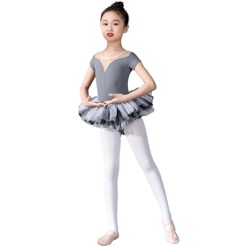 Ballet Dress Long/Short Sleeve Ballet Leotard Girls Kids Ballet Tutu Dancewear Training Dress Children Gymnastics Tulle Skirted