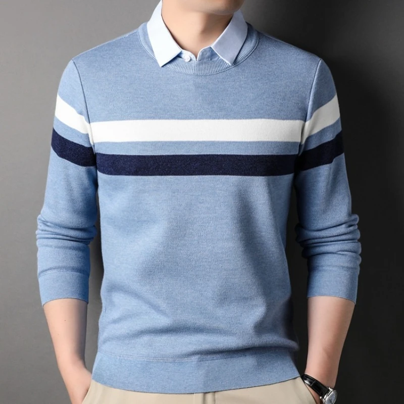 

Men's Faux Two-Layer Shirt Collar + Sweatshirt Body Business Casual Slim-fit T-shirt Thermal Pullover Hoodie