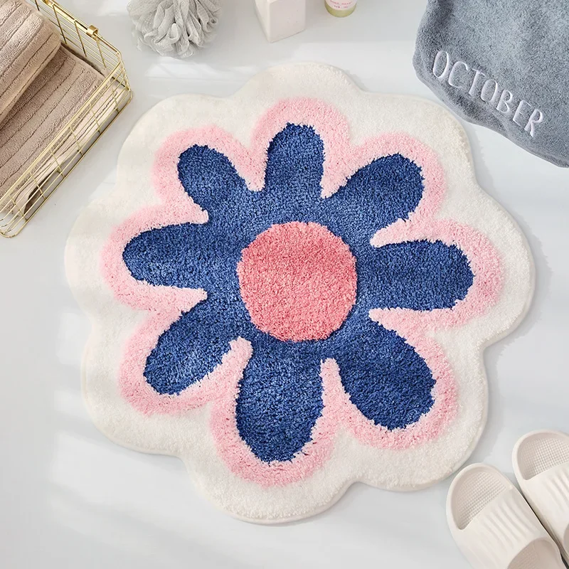 1pc 2024 New Lovely Sun Flowers Imitation Cashmere Carpet Floor Mat Absorbent Non-slip Mat Living Room Children\'s Room Bathroom