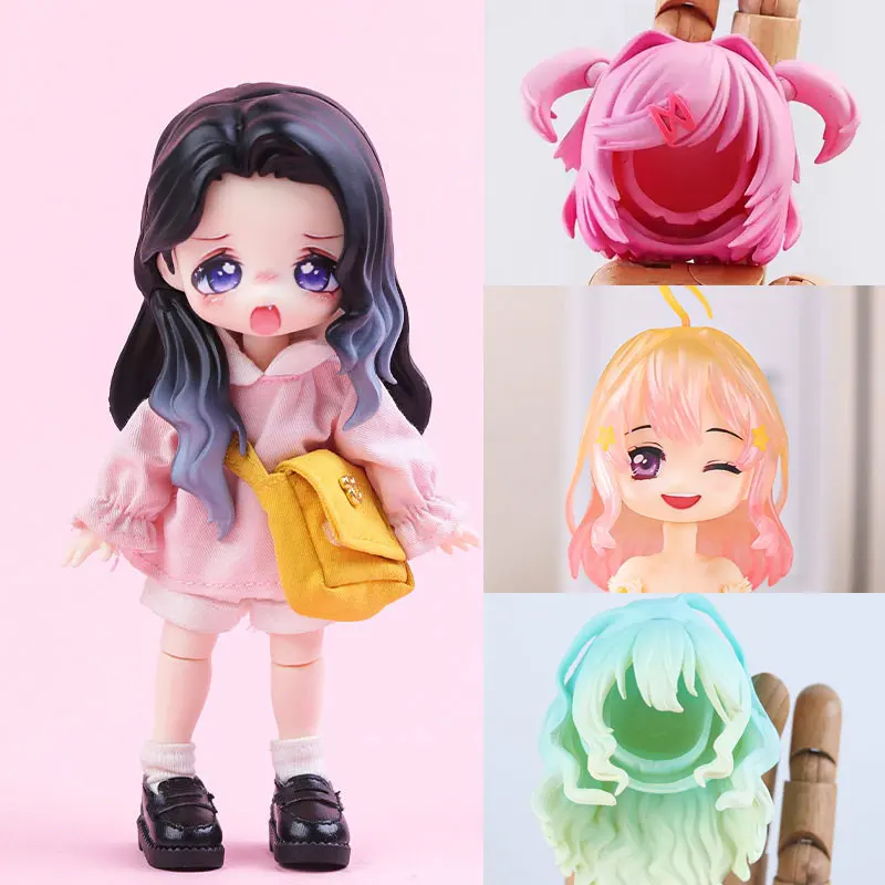Isle GSC Doll Hair OB11 Replacement Head Long curly hair high ponytail braids toys for Obitsu11 1/12 BJD Doll DIY Accessories