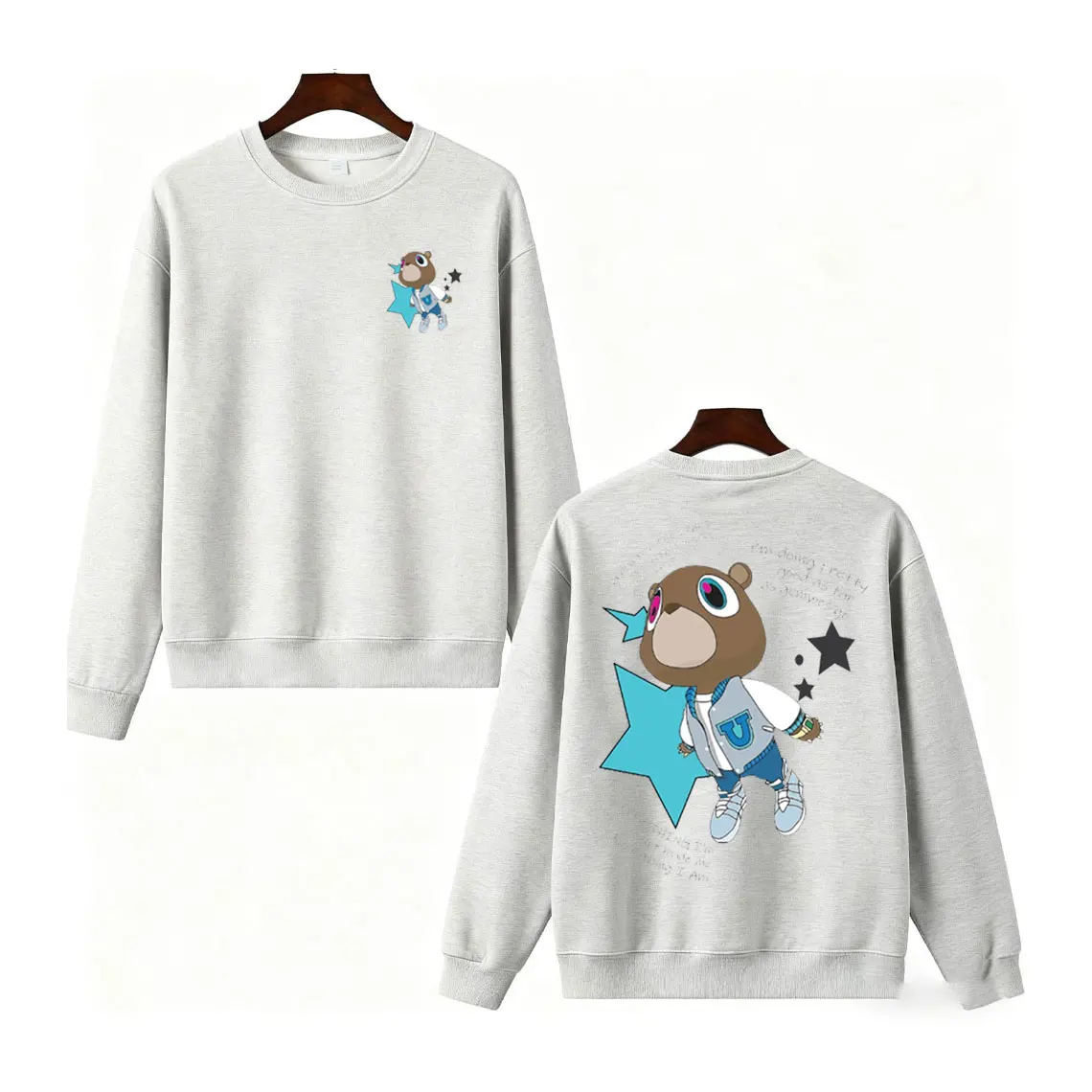 Kanyee Bear قميص التخرج التسرب الرسم الشارع الشهير الراب الهيب هوب هودي عادية طاقم الرقبة عادية موضة لينة مريحة القمم #1