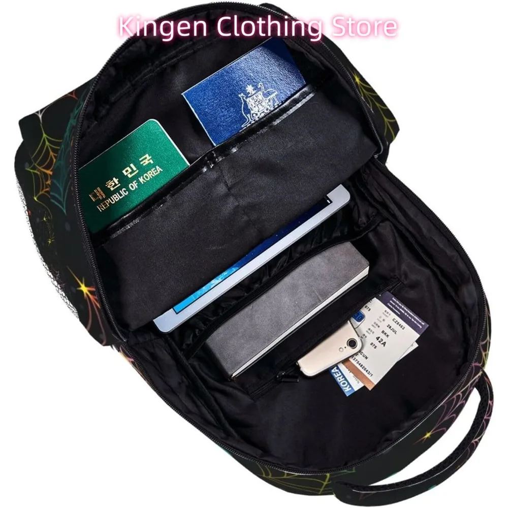 Laptoptasche für den Schulanfang, Halloween, buntes Spinnennetz, leichter Laptop-Rucksack, leicht, vielseitig einsetzbar, für Reisen, lässig, Tagesrucksack