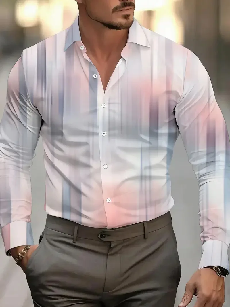 زهور كبيرة مجعد العشب الطباعة الطبيعية الباروك الرجال قميص فاخر عادية زر احتفالي مريح كم طويل زي #3