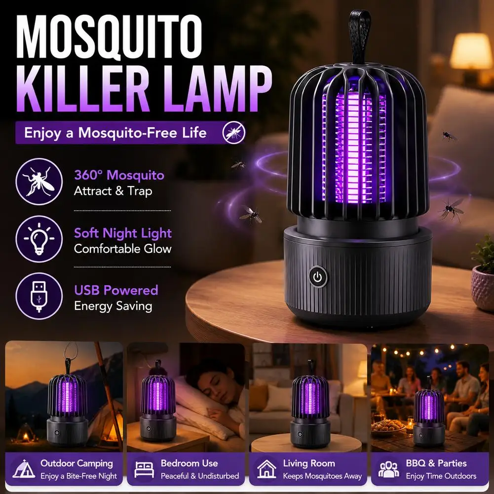 Electric Shock Mosquito Killer Lamp UV Light USB Anti Mosquito Trap For Bedroom Outdoor Camping Use Kills Moths Wasps Gnats