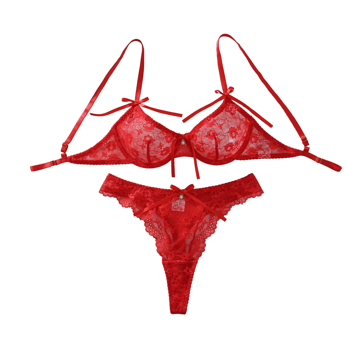 

European and American 2026 new red bra set, thin and sexy lace see through underwear
