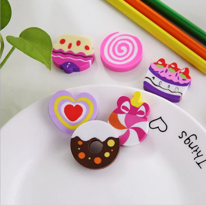 6pcs/pack Kawaii Cake Donut Gift Stationery Cartoon Mini Eraser Novelty Kid Gifts