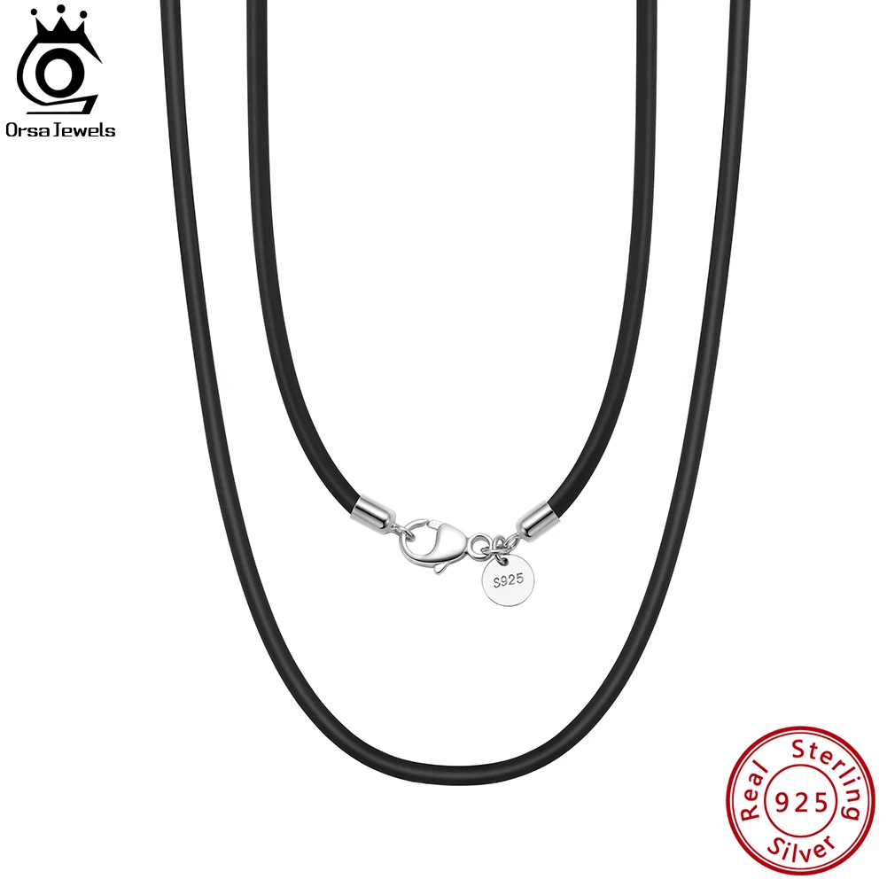 

ORSA JEWELS Italian 2mm 3mm Leather Cord Chain Necklace Genuine 925 Sterling Silver Simple Neck Chain Jewelry Lobster Clasp SC62