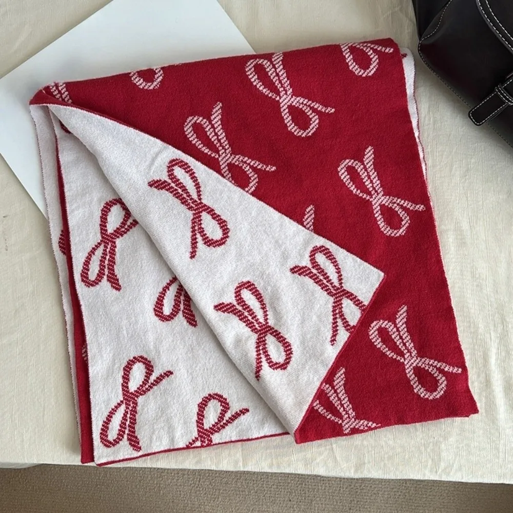 Fashion Lightweight Bow Scarf Two-sided Korean Style Imitation Wool Scarf Windproof Warm Winter Shawl Gift