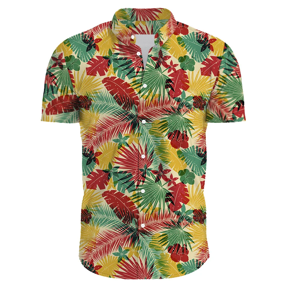 Hawaiian Flower Casual Men Shirts Print With Short Sleeve For Korean Fashion Clothing Costumes Oversized Tops Sale Floral