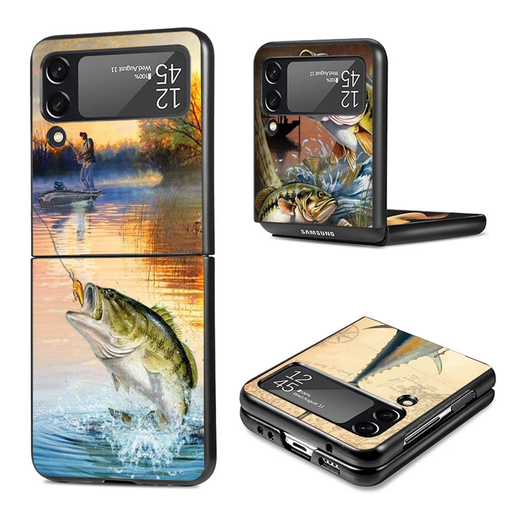 Offshore Angling Fishing Fish Rod Phone Case For Samsung Galaxy Z Flip3 Flip4 Flip5 Flip6 PC Shell For Z Flip 3 4 5 6 Hard Foldi