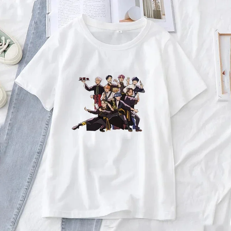 Band Stray Kids 100% Cotton Print T-Shirt Women Cartoon TShirts Korea Harajuku Gothic Tops Boys Girls Kpop Streetwear Clothes