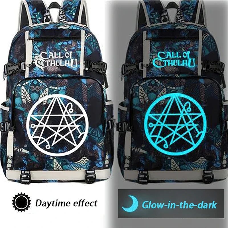With USB Port, Glow-in-the-dark, Cosmic Horror Lovecraftian Black Grey Red Blue, Cthulhu Mythos School Bags Backpacks Girls Boys