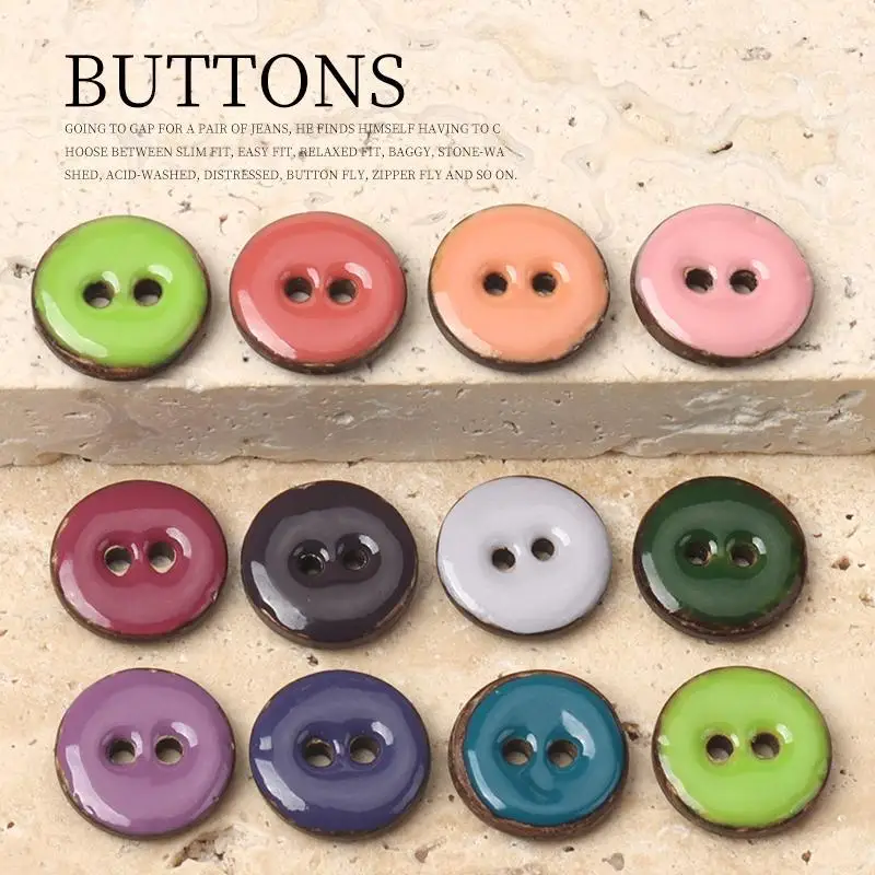 20Pcs 15mm Colorful Oil Coconut Button Children's Clothes Cardigan Jacket Sweater Coconut Shell Two Eye Button Accessories N759