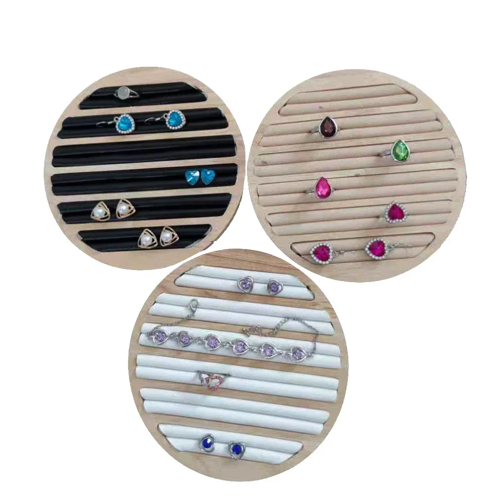 

Round Bracelet Jewelry Display Box Stud Ear Clip Storage Accessories Tray Wood Diamond Ring Earring Organizer Holder Showcase